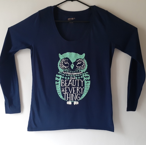 Arizona Jeans Co. women's navy long-sleeve owl print top size XL - Picture 3 of 10